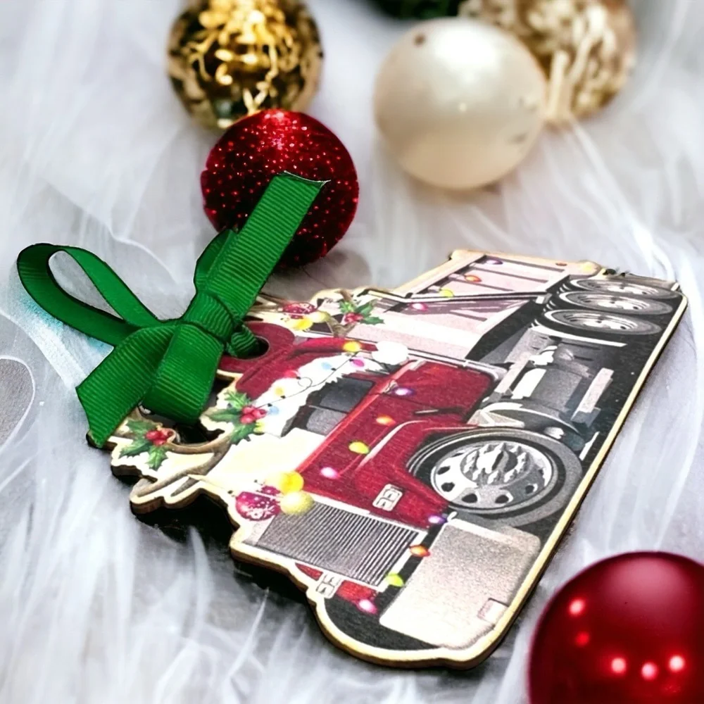 New Handmade Sublimation Christmas Dump Truck Ornament, Personalized & Unique